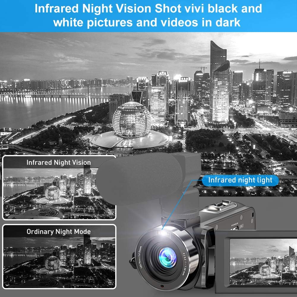 FHD 1080P 30FPS 36MP Camcorder with IR Night Vision and 2 Batteries P43786