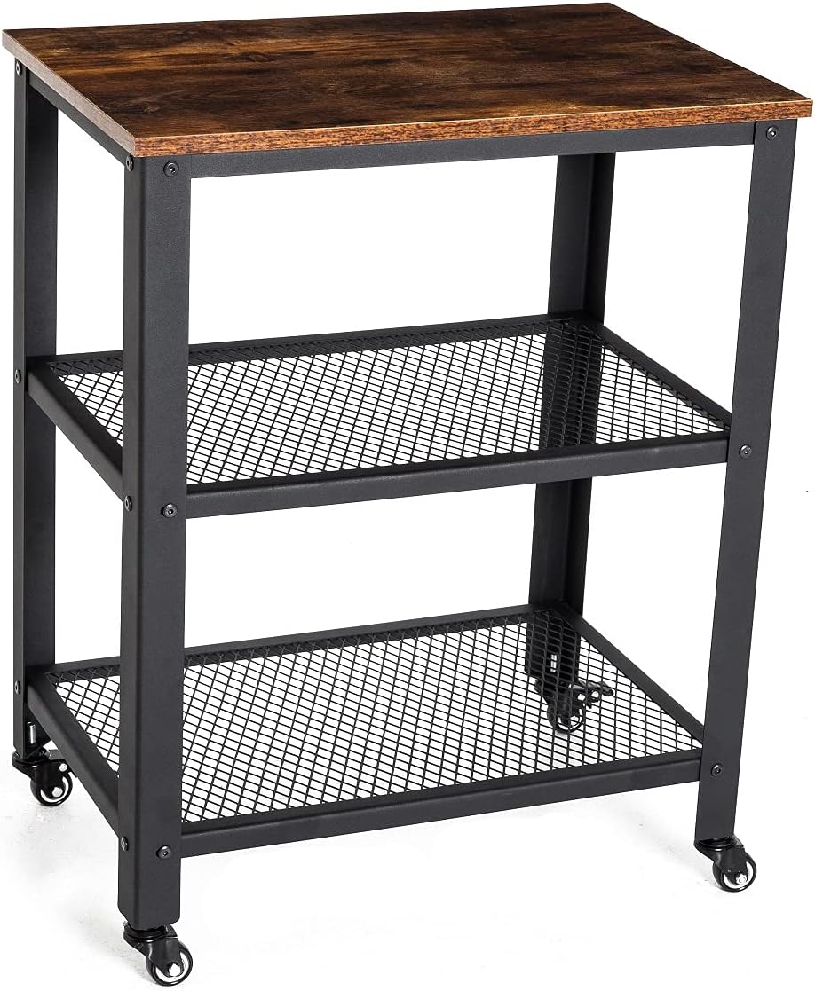 Standing Racks with Casters, 2 Mesh Shelves, Kitchen Service Trolley Cart Q92758