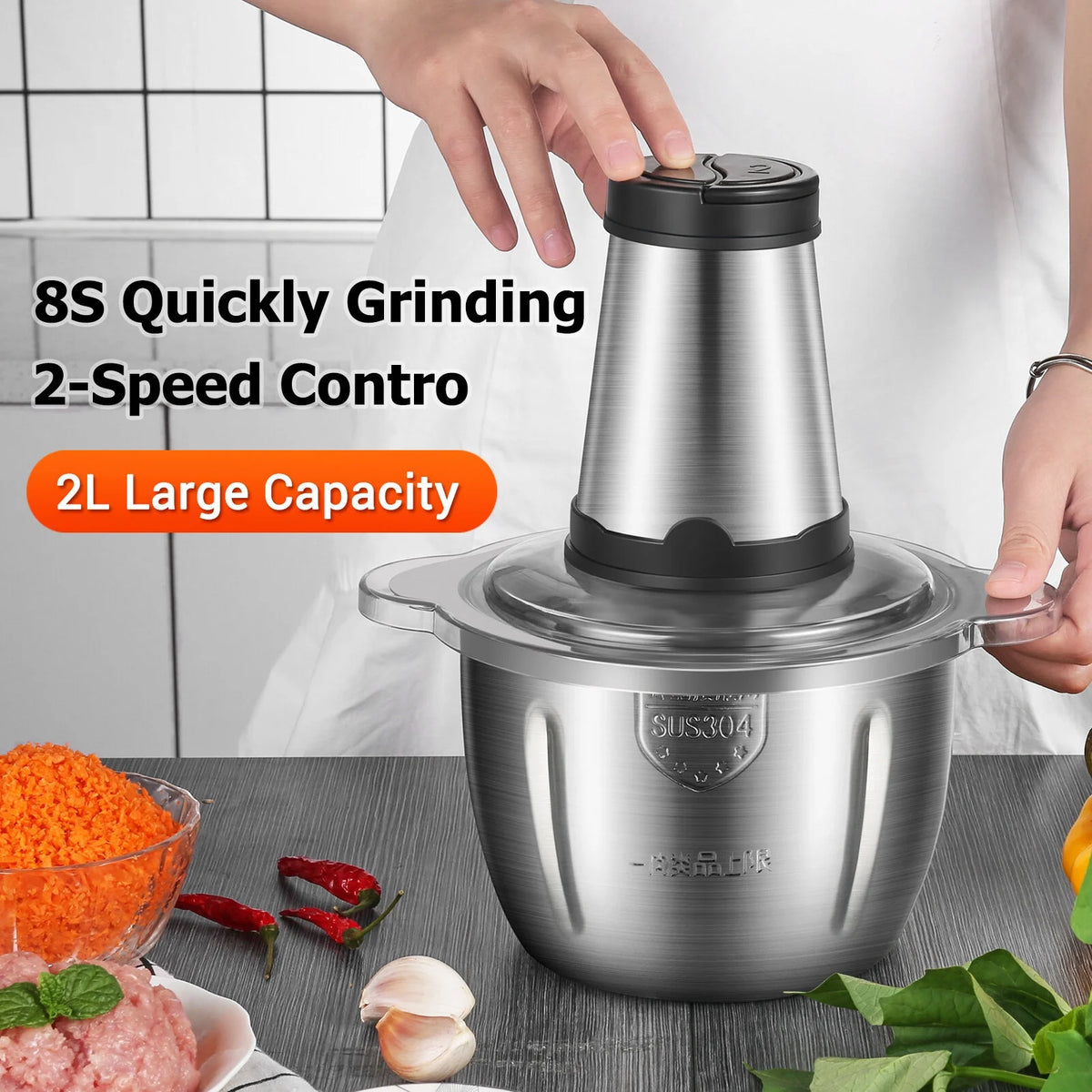 2L Stainless Steel Electric Meat Grinder Food Processor S508214