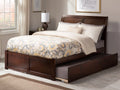 Queen Wood Platform Bed with Headboard Footboard & Twin XL Trundle Walnut V4444