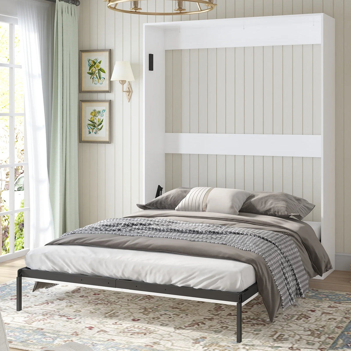 White Foldable Wall Bed with Wardrobe U961