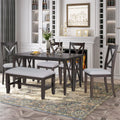 6 Pieces Wood Dining Table Set with Bench and 4 Cushioned Chairs D1648