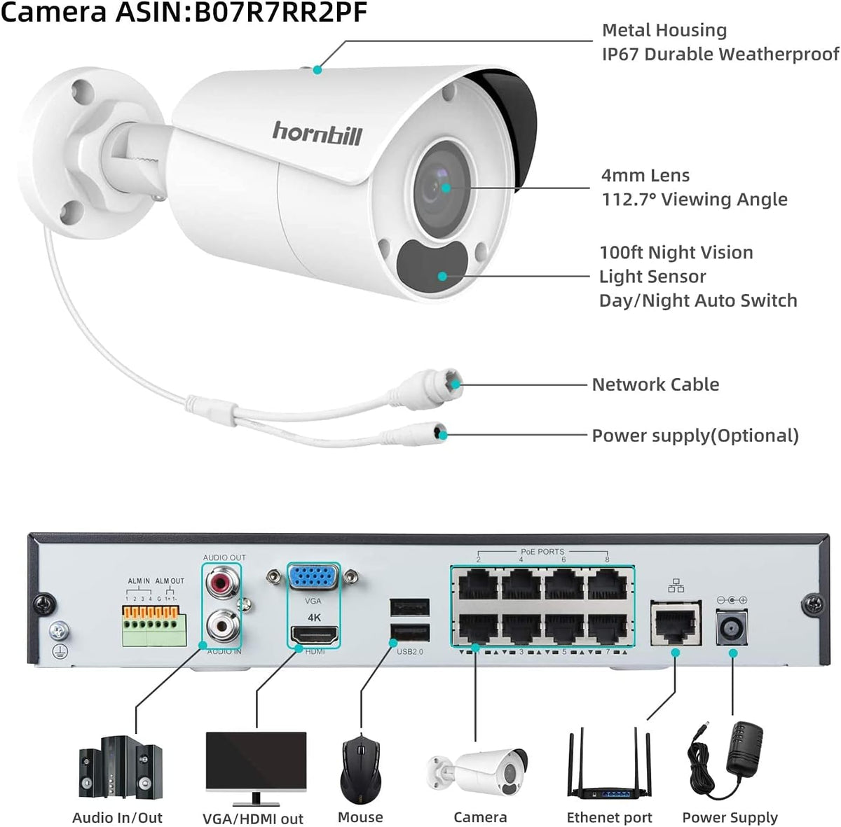 4K PoE Security Camera System 8MP 16 Channel 8Pcs with 3TB Hard Drive A749136
