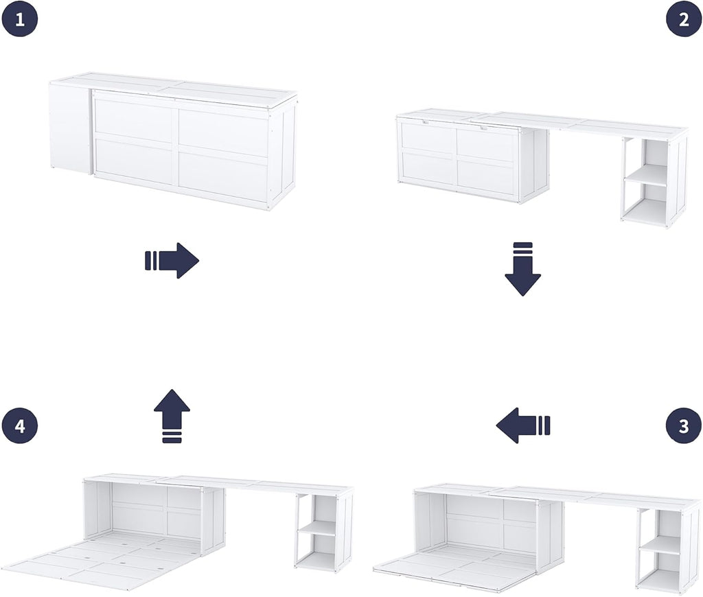 White Queen Size Murphy Bed with Storage Drawers P35869