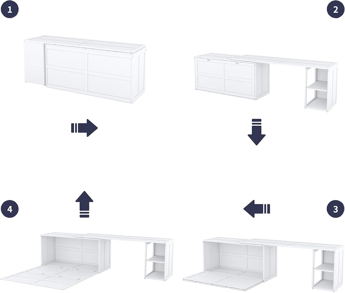 White Queen Size Murphy Bed with Storage Drawers P35869
