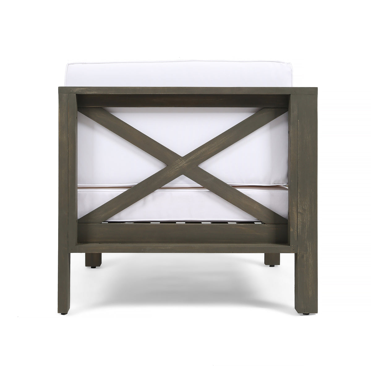 Gray and White Acacia Wood Sectional Loveseat with Coffee Table J538894