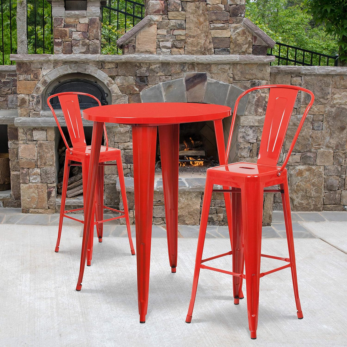 30 Round Silver Metal Indoor-Outdoor Bar Table Set with 2 Cafe Stools K974139