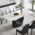 63" White Marble Sintered Stone Top Rectangle Dining Table with Black Carbon Steel Pedestal A201