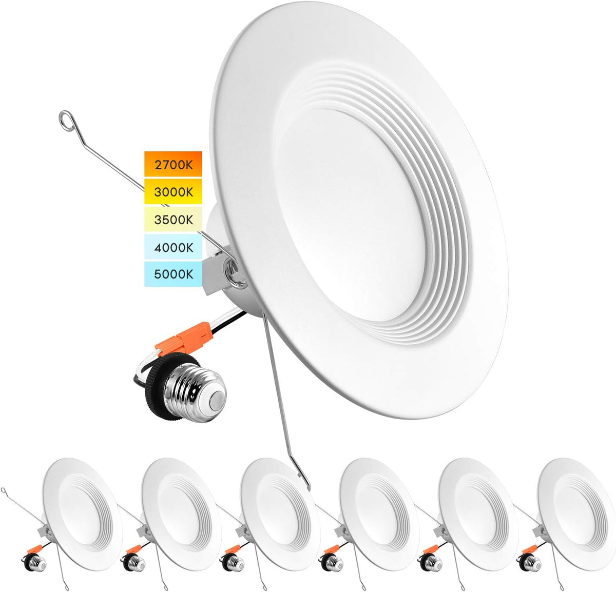 5/6 Inch LED Recessed Retrofit Downlight, 14W, Color Selectable, Dimmable, 1100 Lumens, Wet Rated, 6 Pack A635
