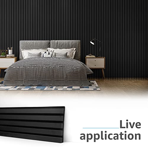 4-Piece Wood Slat Acoustic Panels, Matte Black J42307