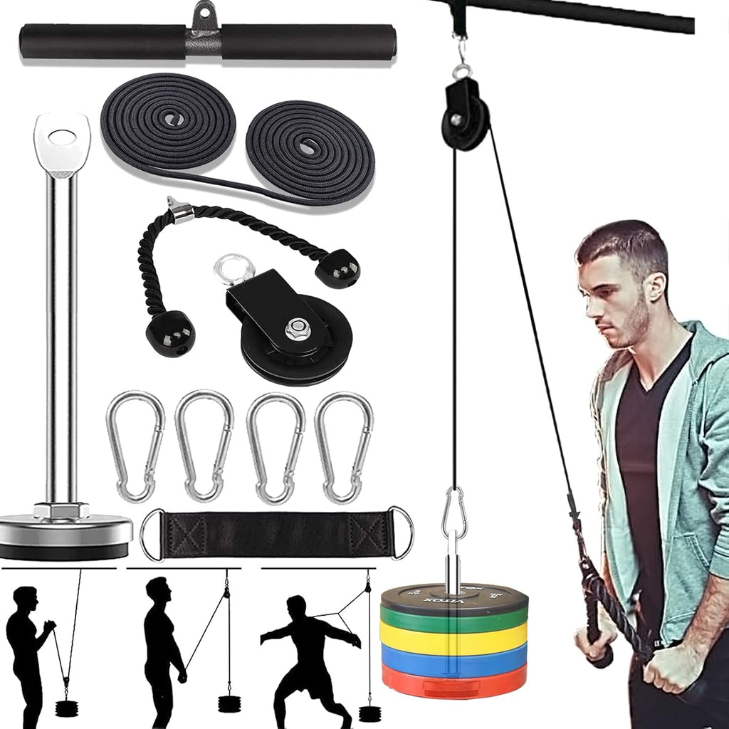 Weight Cable Pulley System Home Gym Equipment Upgraded Fitness LAT Pull Down, Biceps Curl, Back, Forearm, Shoulder Pack of 2 F99827