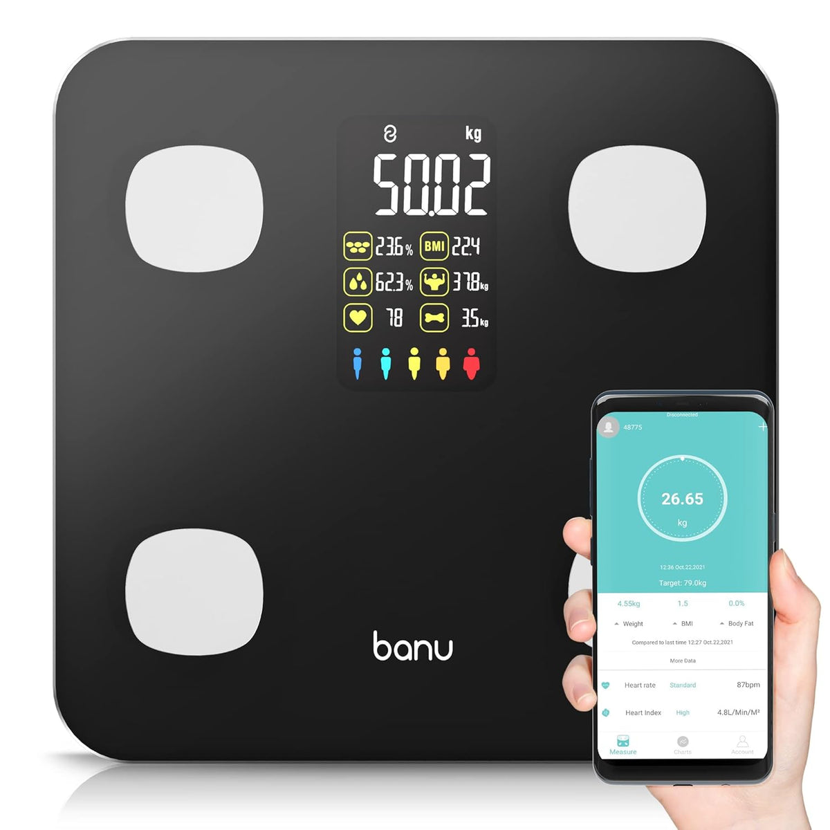 Black Digital Body Composition Scale with BMI and Heart Rate Y116091