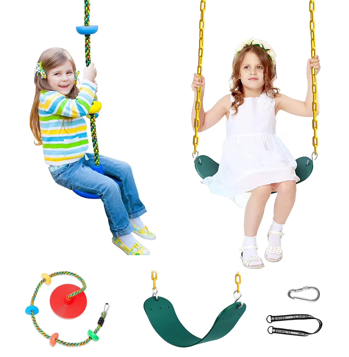 Green Heavy Duty Swing Set with Climbing Ropes and Platforms C413642