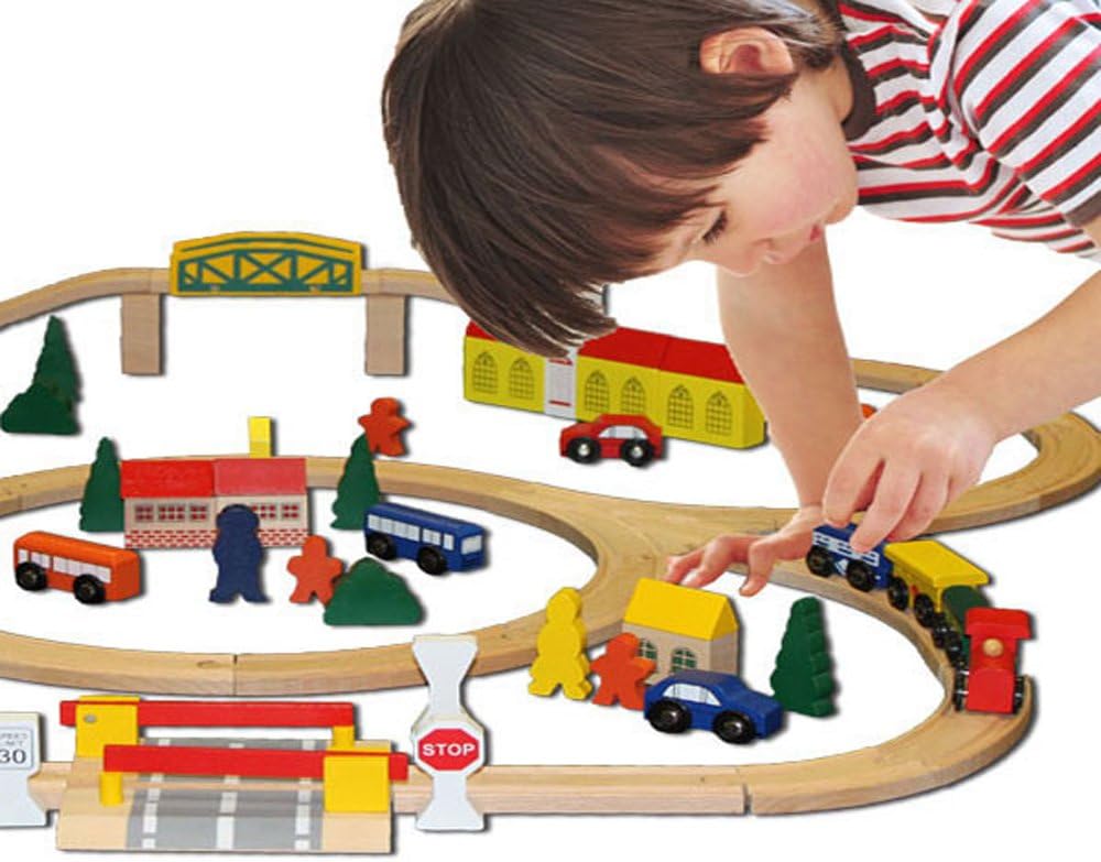 100-Piece Wooden Train Track Town Starter Set I34769