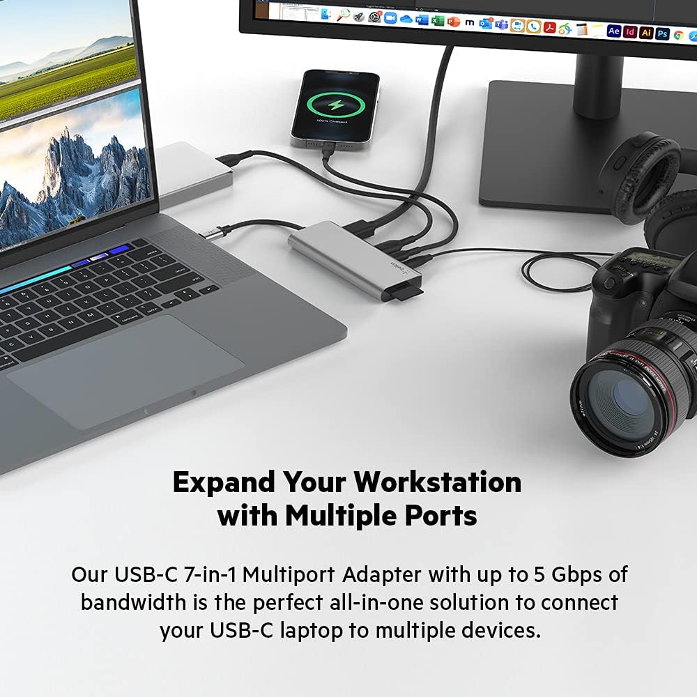USB C Hub 7-in-1 MultiPort Adapter Dock with 4K HDMI SD Card Reader O8492