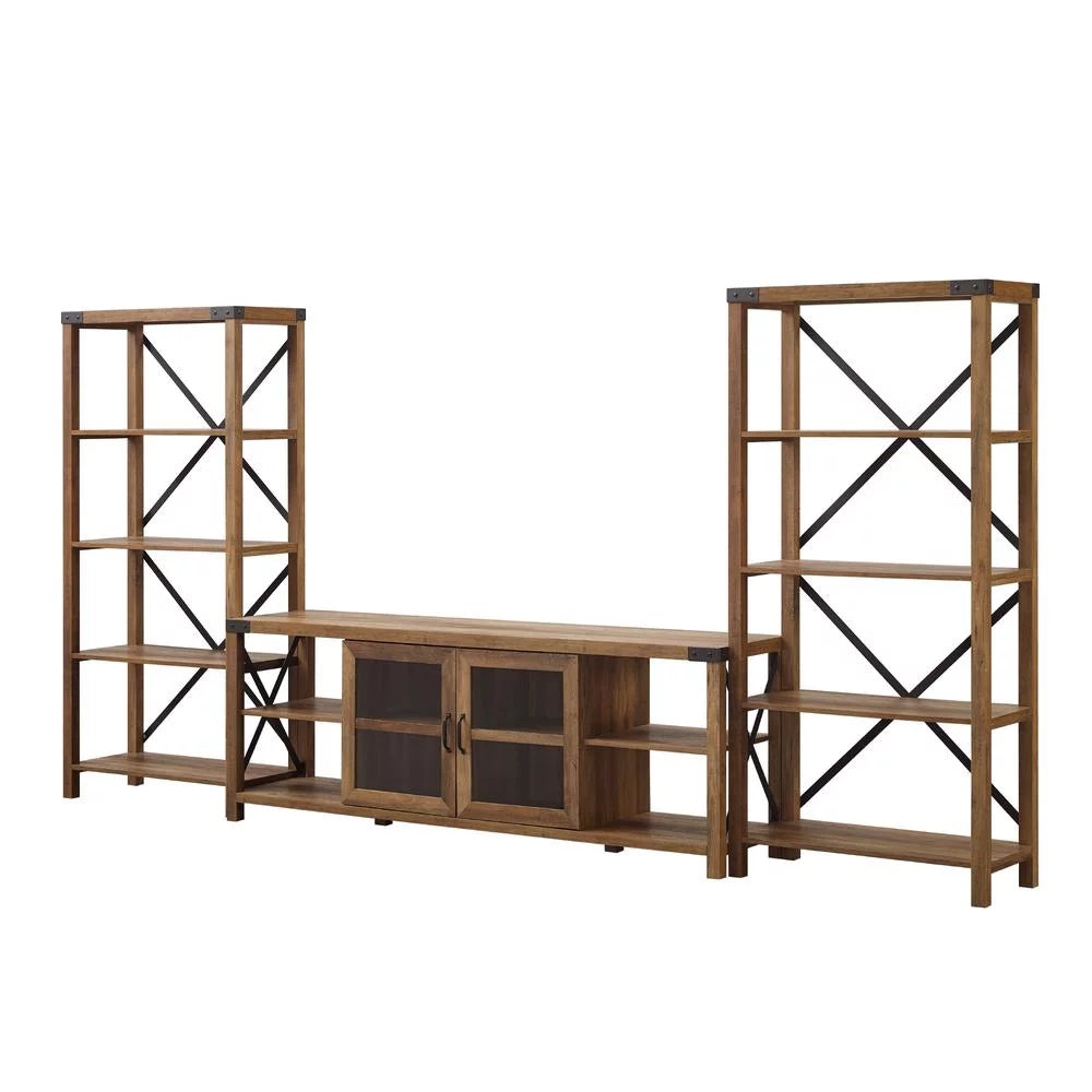 Rustic Oak 70" Glass Door TV Console Q280