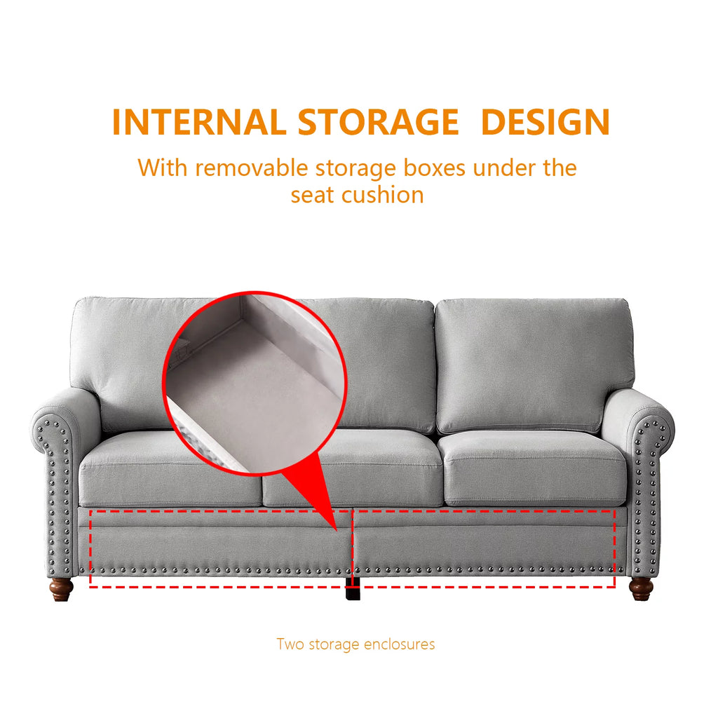 3 Seater Linen Fabric Convertible Sleeper Sofa Y67434