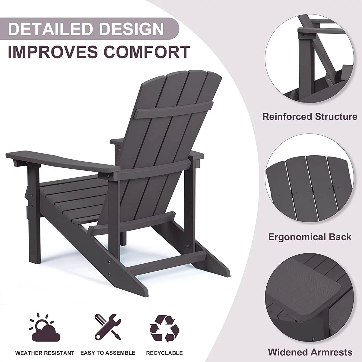 2 Pcs Weather Resistant HIPS Adirondack Chair E926282