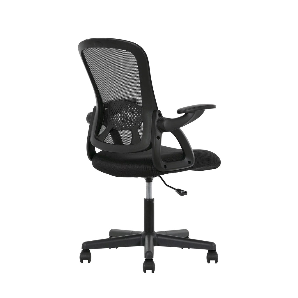 Black Fabric Ergonomic Mesh Back Office Chair with Flip-up Arms A624