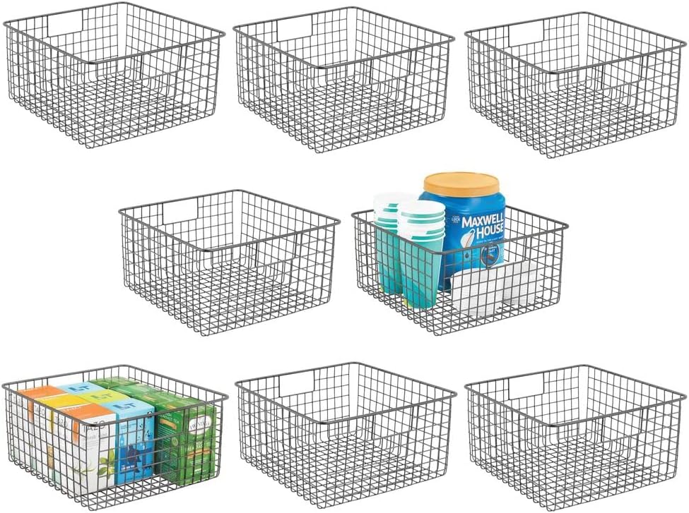 Metal Wire Storage Bin Baskets with Handles 8 Pack Black S9327