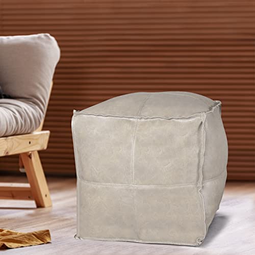 Orange Brown 17.7" Square Faux PU Leather Pouf Ottoman L575966