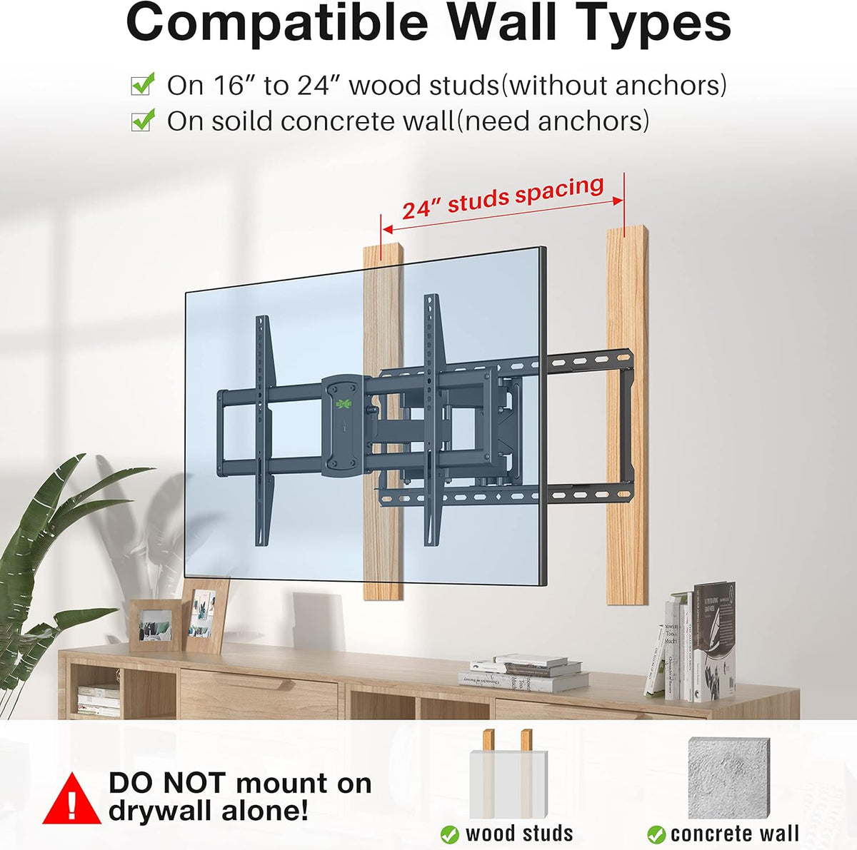 Full Motion TV Wall Mount for 37"-90" TVs, VESA 600x400mm, 132lbs G34831