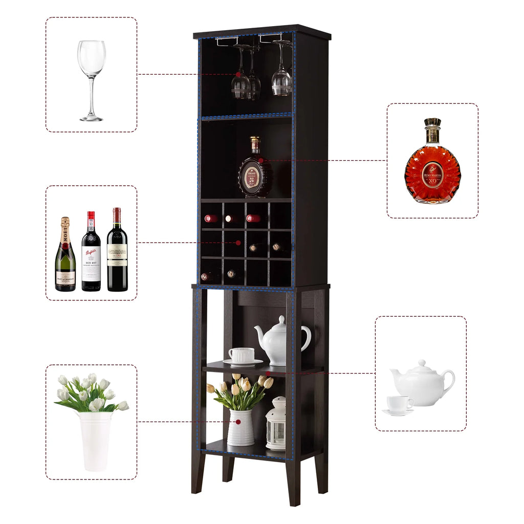 Free Standing Wine Bar Cabinet with Adjustable Shelf I181401