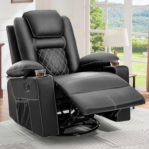 Black Faux Leather Swivel Rocker Recliner Chair with Massage & Heat D393673