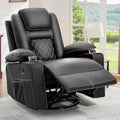 Black Faux Leather Swivel Rocker Recliner Chair with Massage & Heat D393673