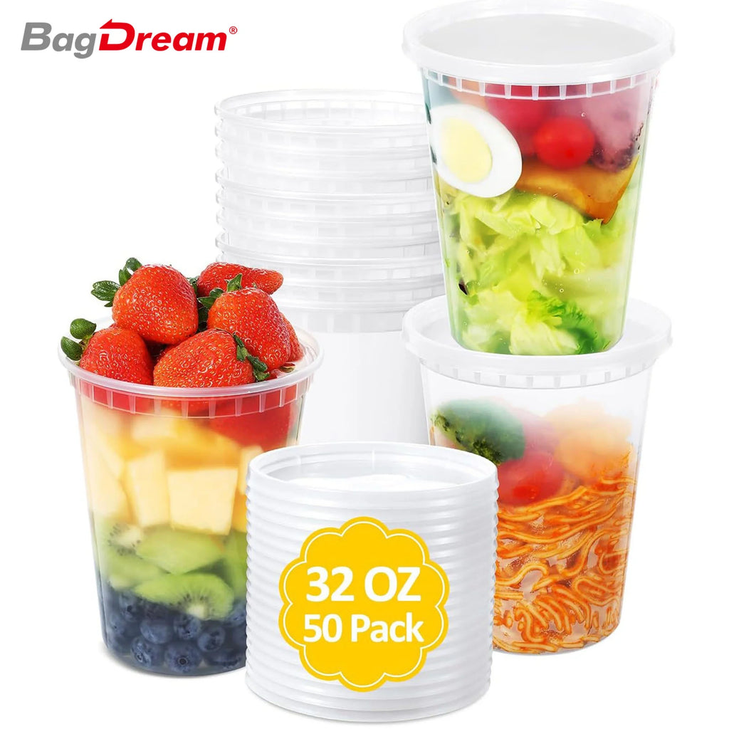 32oz 50 Set Plastic Food Storage Containers with Airtight Lids X3022