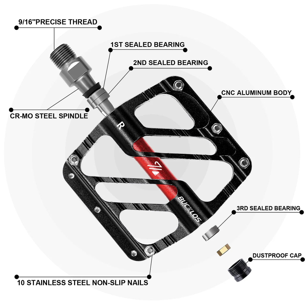CNC Aluminum Alloy MTB Flat Pedals 3 Bearings 9/16" A80561