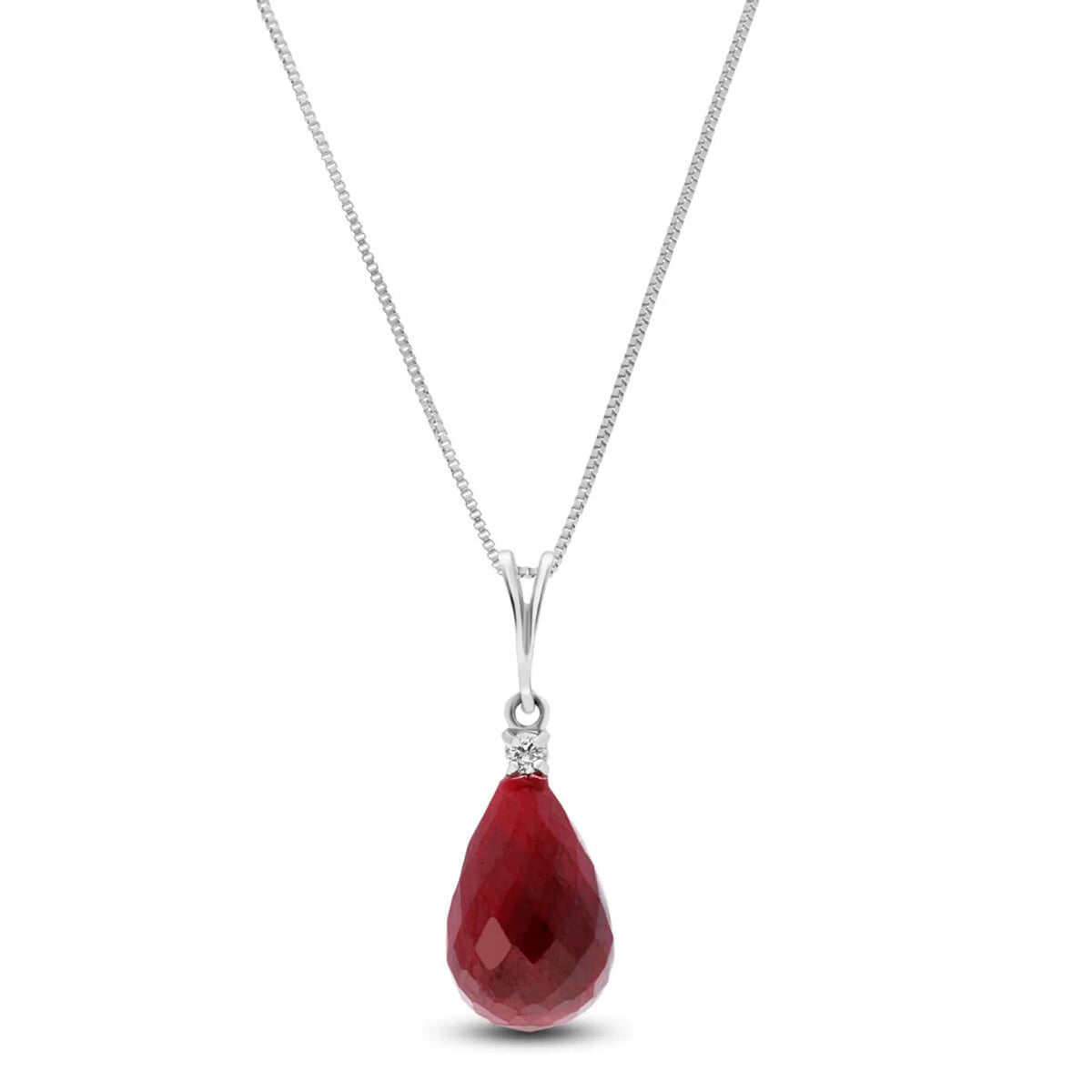 14k 18" Solid White Gold Necklace Diamond Ruby J3703