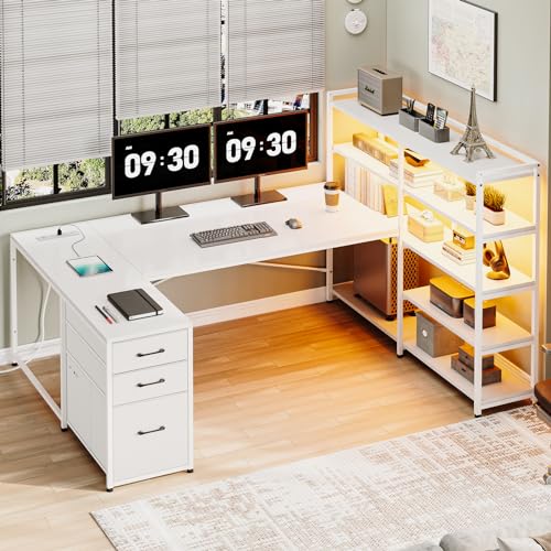 L Shaped Desk with Storage Shelves and 3 Fabric Drawers W840124