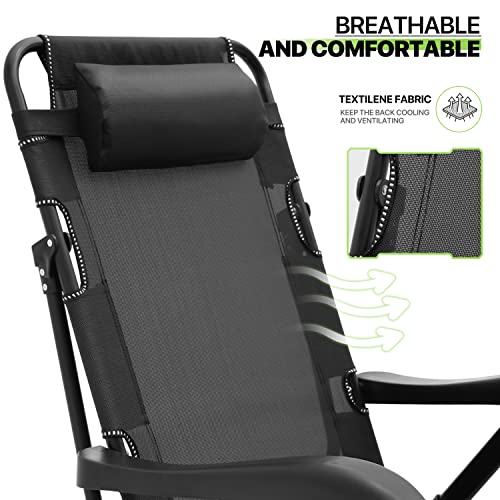 Black Folding Reclining Patio Chair with Headrest O90893