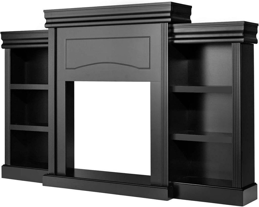 70 Inches Freestanding Wooden Mantel Stand with Storage Shelves C568