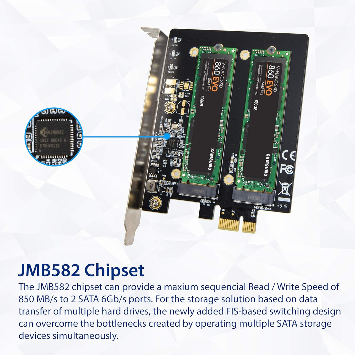 Dual M.2 SATA SSD PCI Express 3.0 x1 Expansion Card V41637