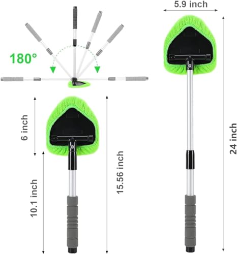 Portable Windshield Cleaner Tool with Extendable Handle and 4 Microfiber Towel Pads K46944