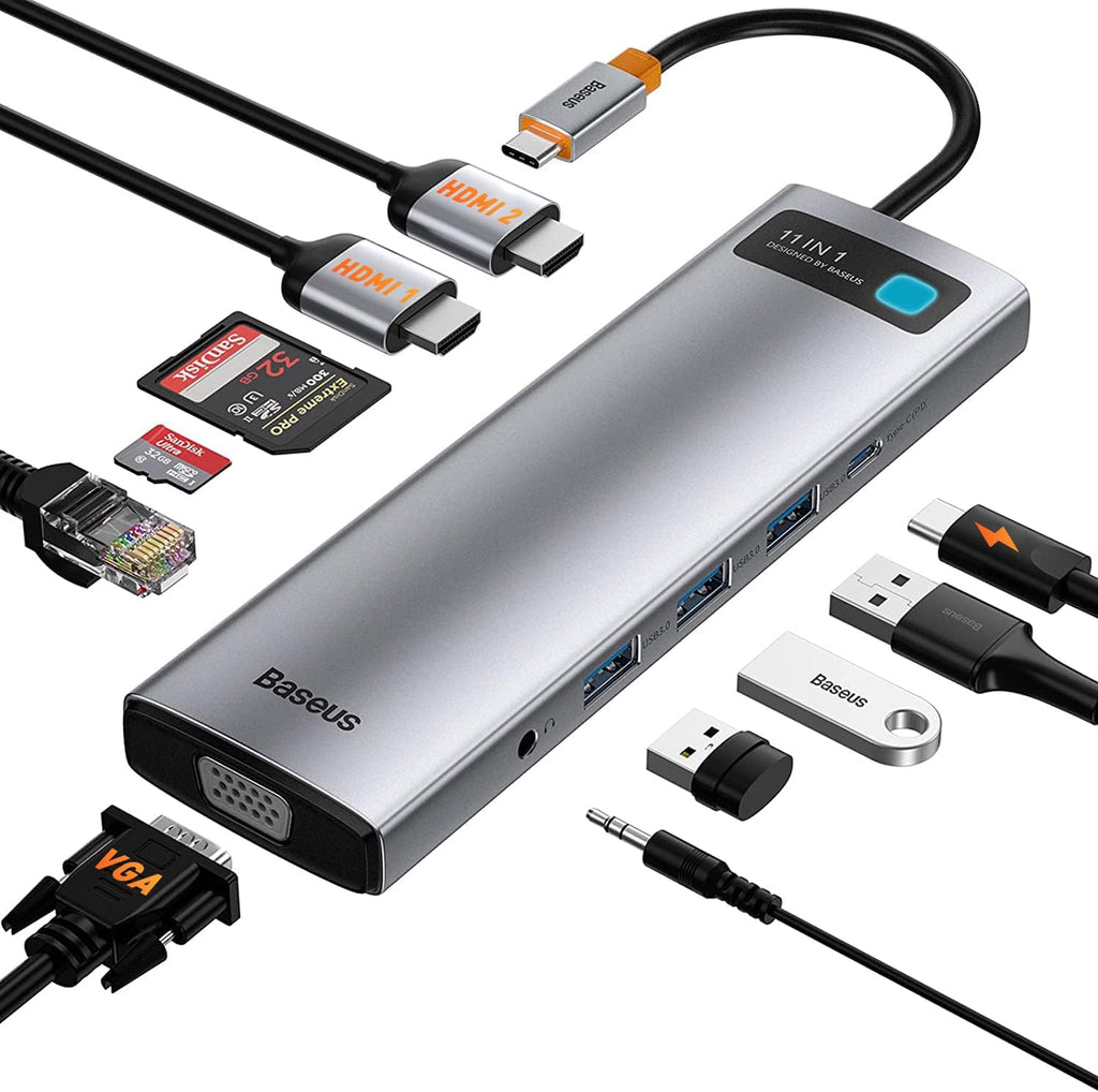 USB C Docking Station, 11-in-1 with 2 HDMI, VGA, 3 USB 3.0, SD/TF Card Reader, LAN, 100W PD M953015