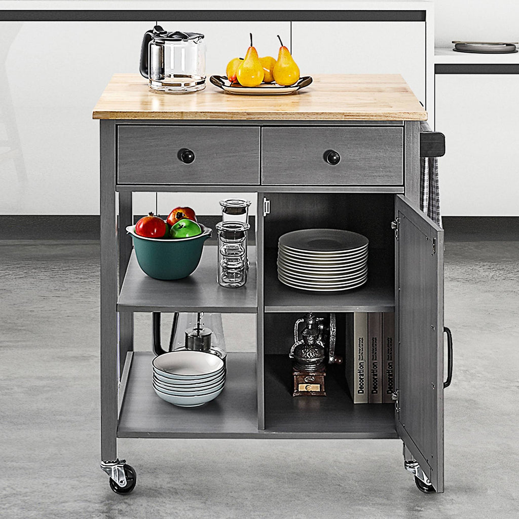 Gray Kitchen Cart with Wood Top B7097