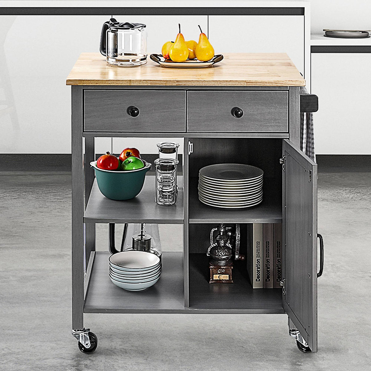 Gray Kitchen Cart with Wood Top B7097