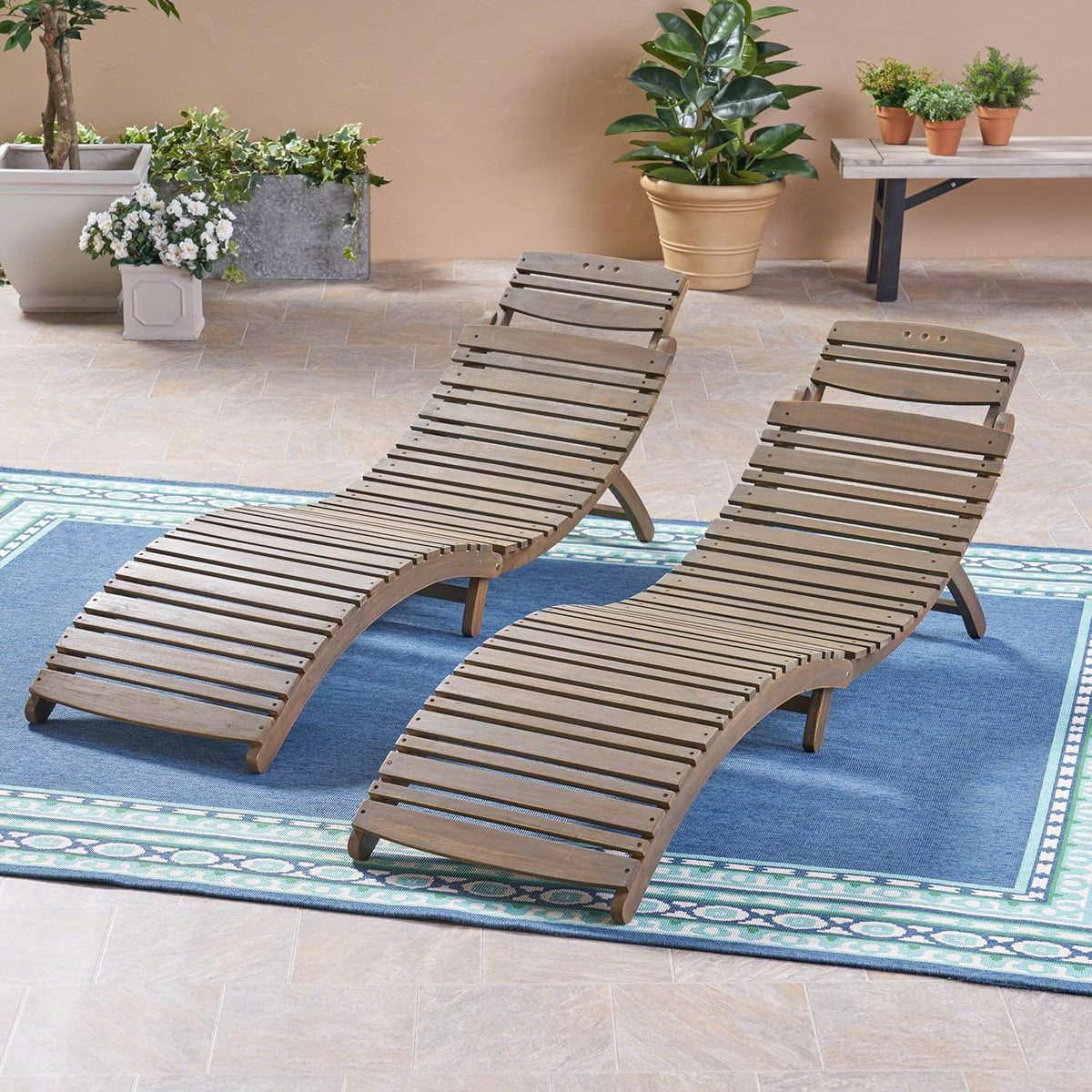 Gray Acacia Wood Foldable Chaise Lounge Set of 2 U684708