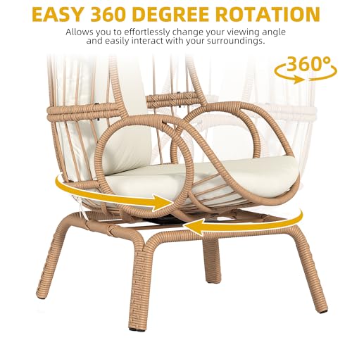 Beige Wicker Egg Chair with Ottoman C955