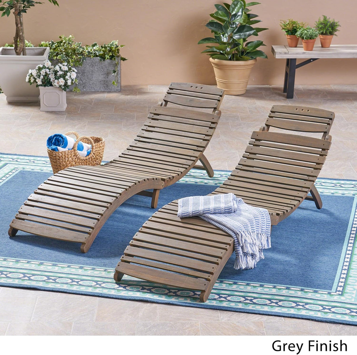 Gray Acacia Wood Foldable Chaise Lounge Set of 2 U684708