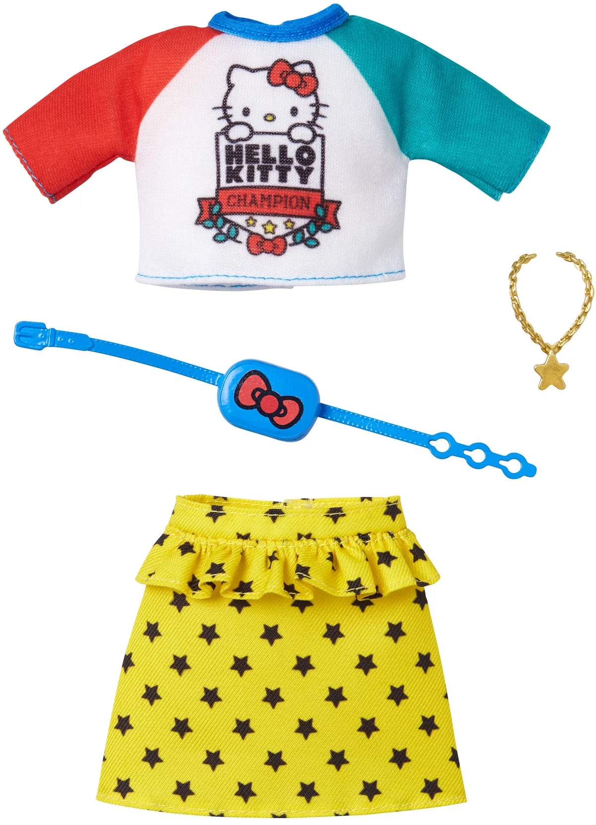 Barbie Doll Clothes, Hello Kitty Top, Star Skirt & 2 Accessories B225629