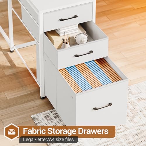 L Shaped Desk with Storage Shelves and 3 Fabric Drawers W840124