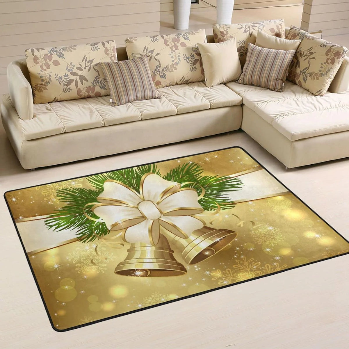 Golden Christmas Bell Non-Slip Area Rug, 36"×24" N5199