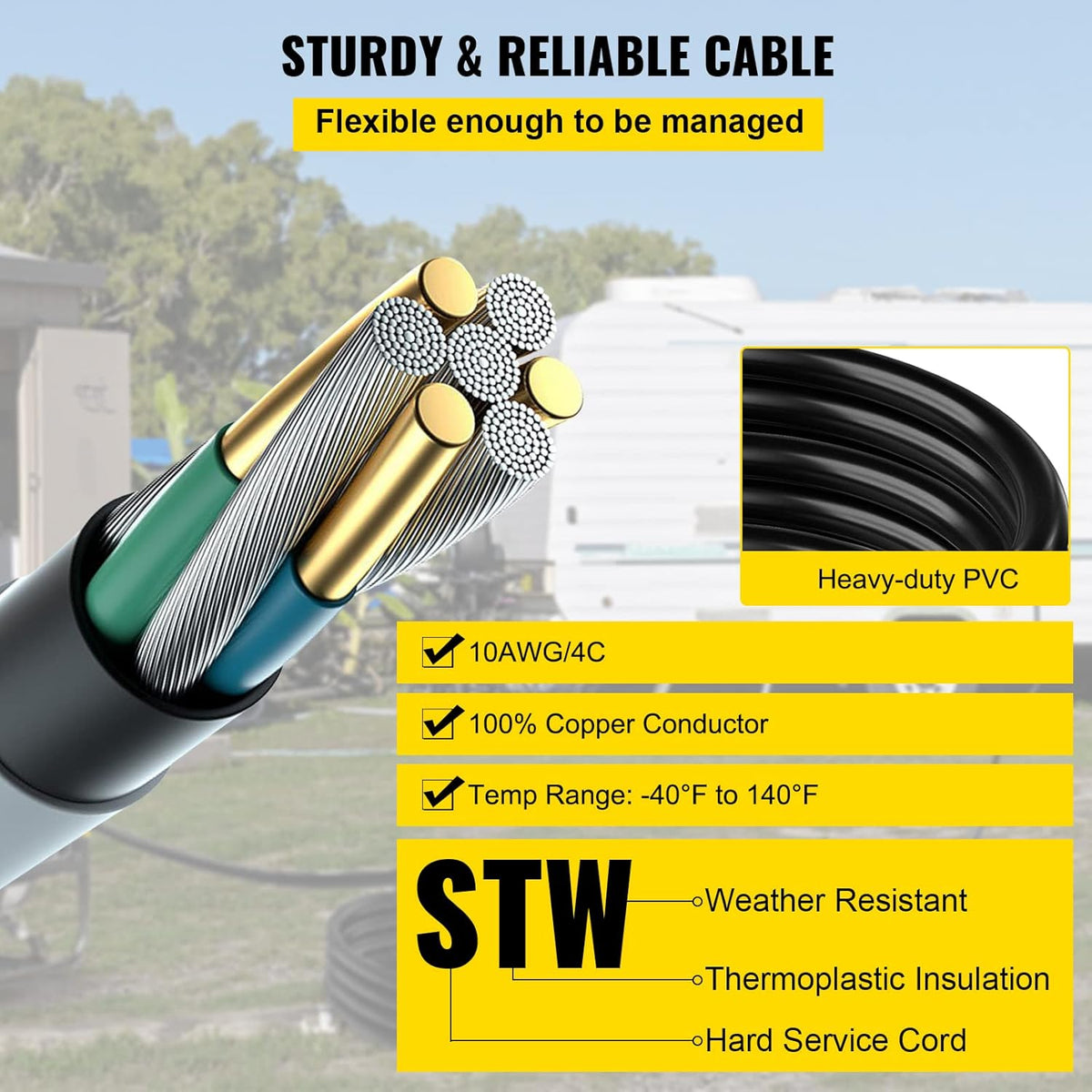 20 Ft 30 Amp 4 Wire 10 Gauge Generator Extension Cord Twist Lock Connectors Pack of 2 N7247