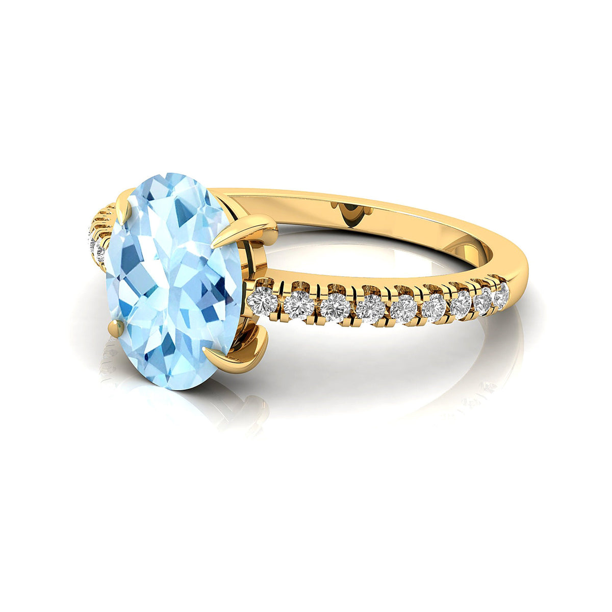 Aquamarine Diamond 14k Solid Gold Ring T901