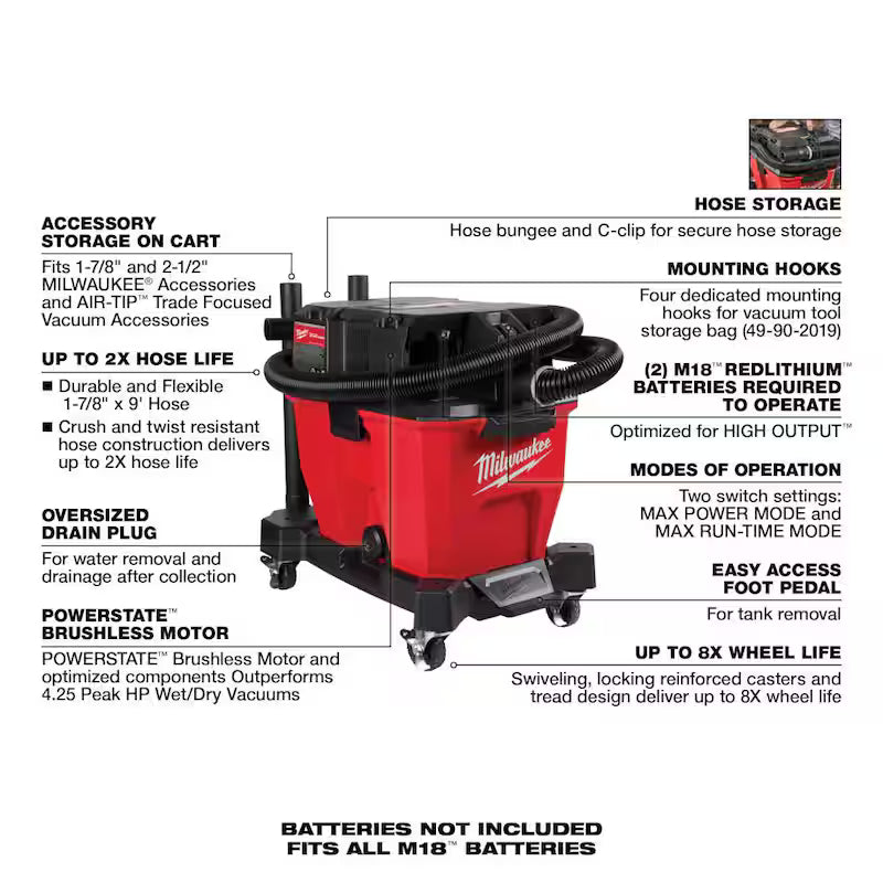 9 Gal. Cordless Wet/Dry Shop Vacuum with Utility Brush and Nozzle E58258