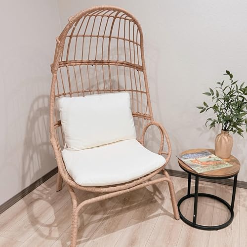 Beige Wicker Egg Chair with Ottoman C955